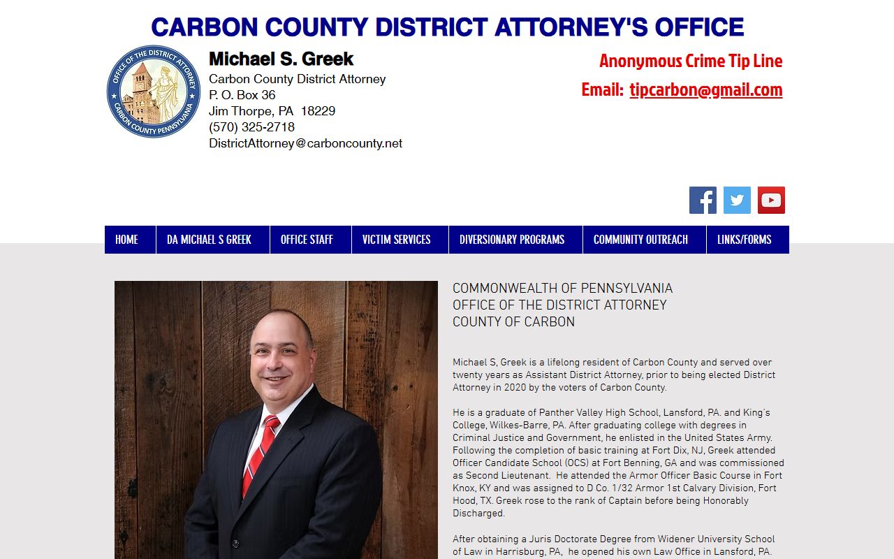 Carbon County criminal court records District Attorney page