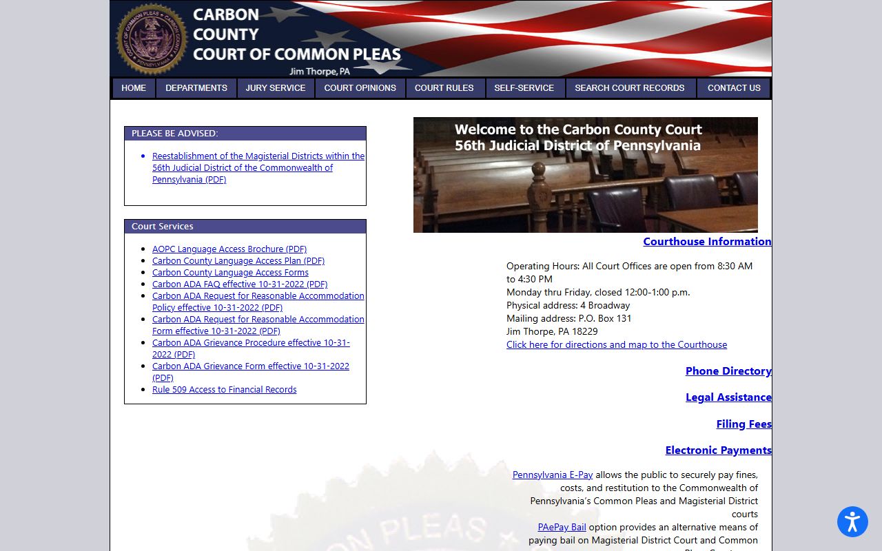 Carbon County court records homepage