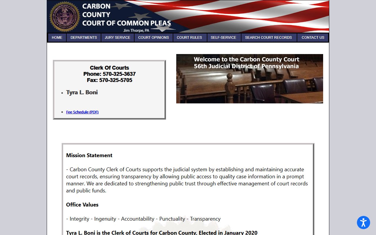 Carbon County criminal court records Clerk of Courts page