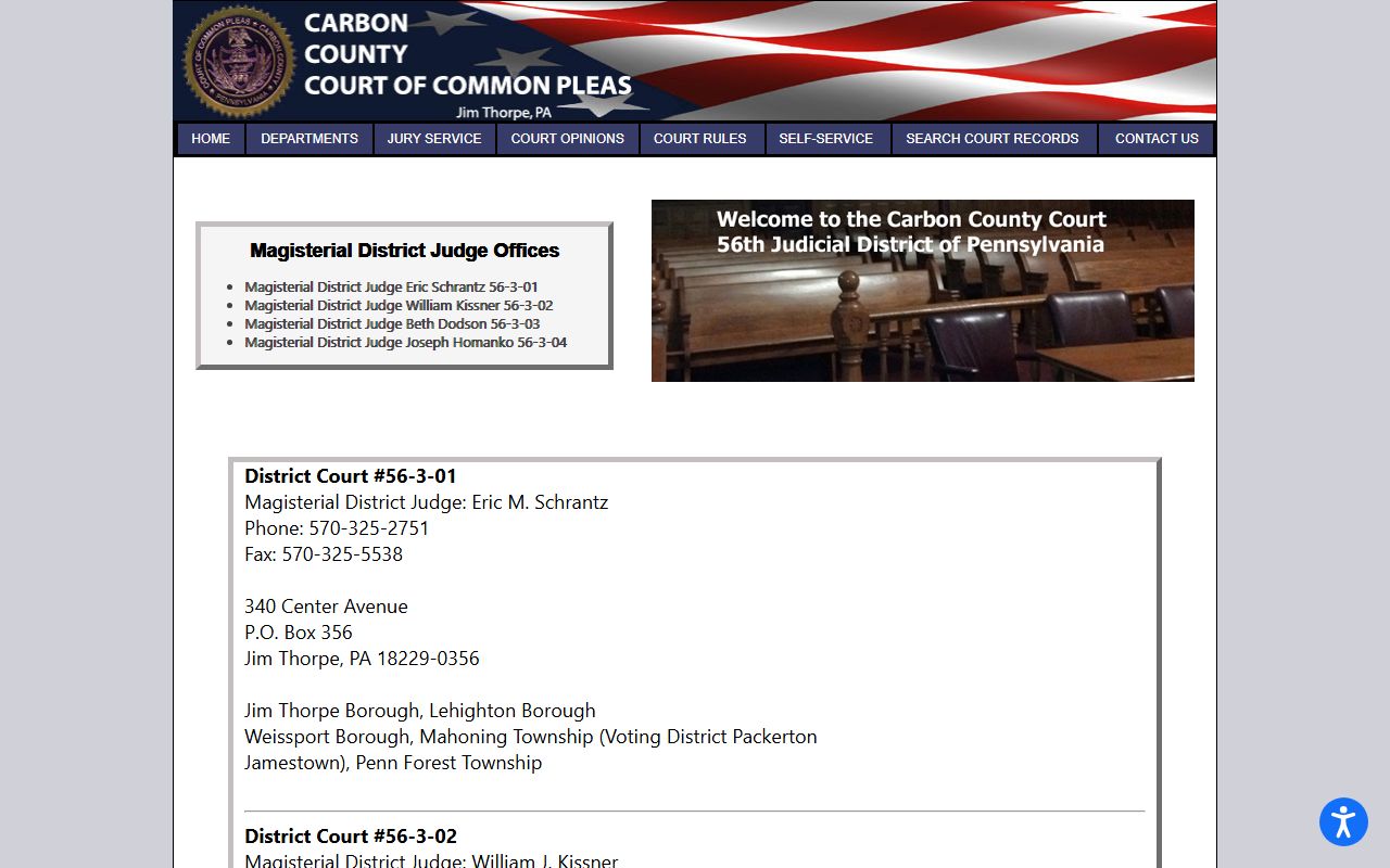 Carbon County court records Magisterial District Judges list