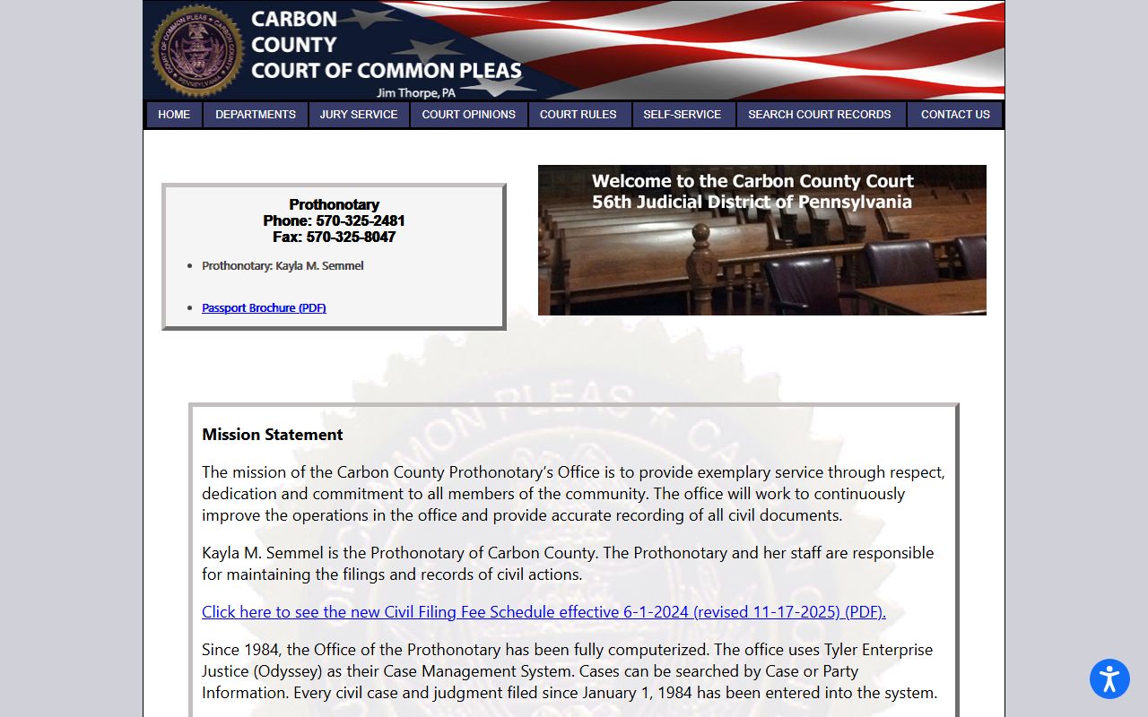 Carbon County civil court records Prothonotary page