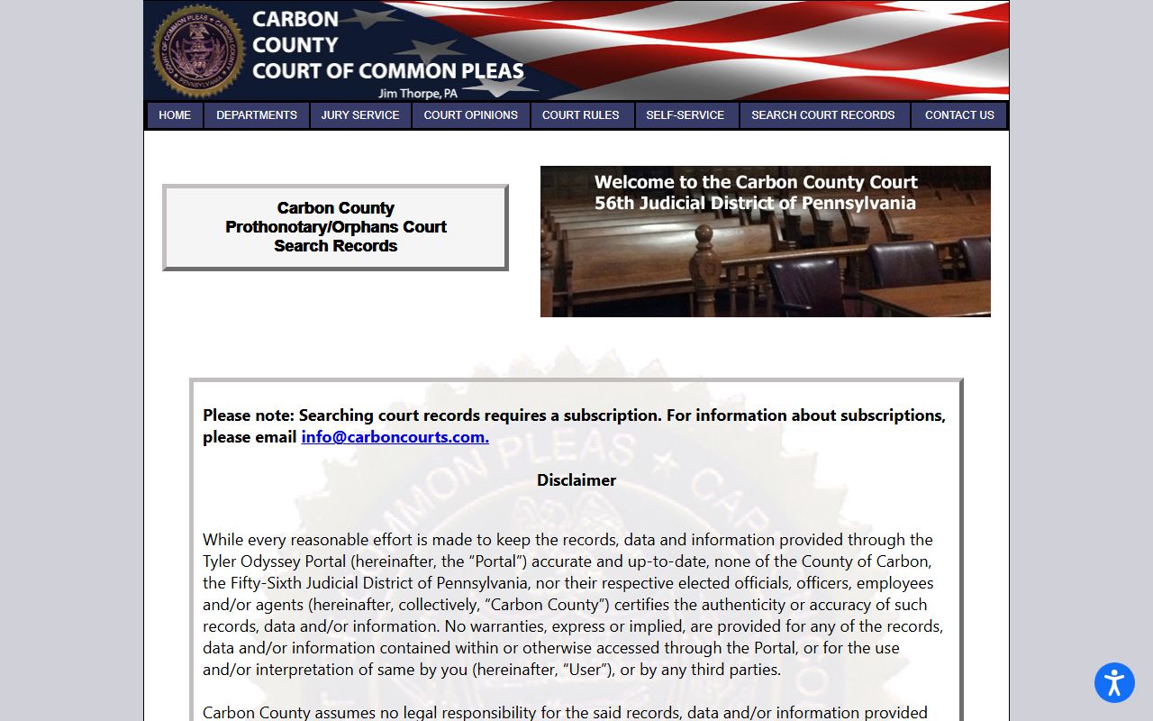 Carbon County court records subscription search page