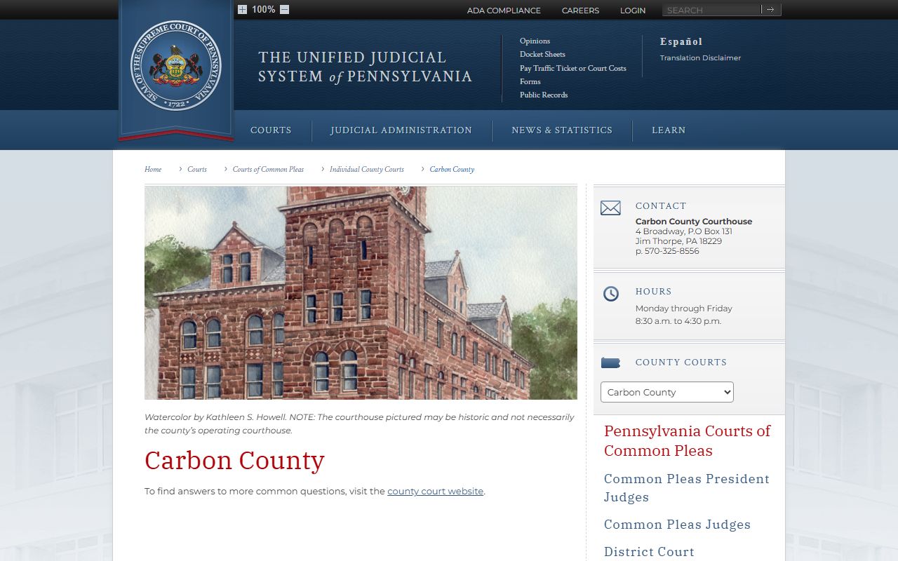Carbon County court records UJS county court page