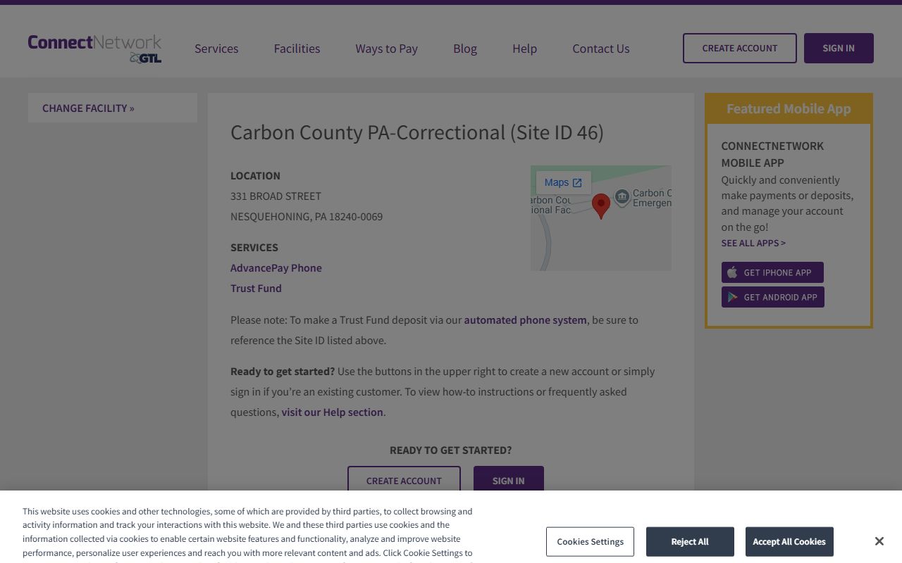 Carbon County inmate records ConnectNetwork deposit page