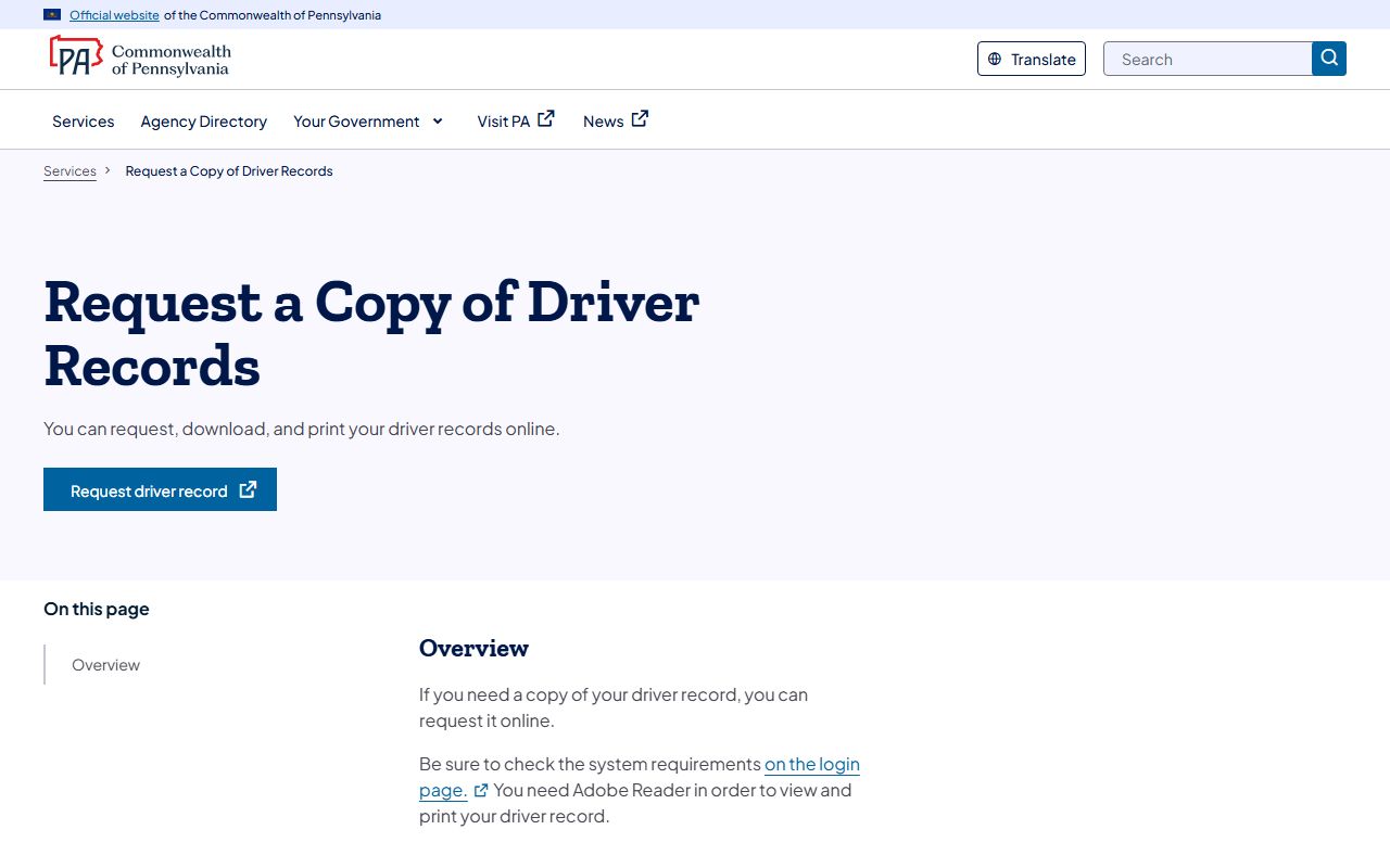 Carbon County traffic court records PennDOT driver record service
