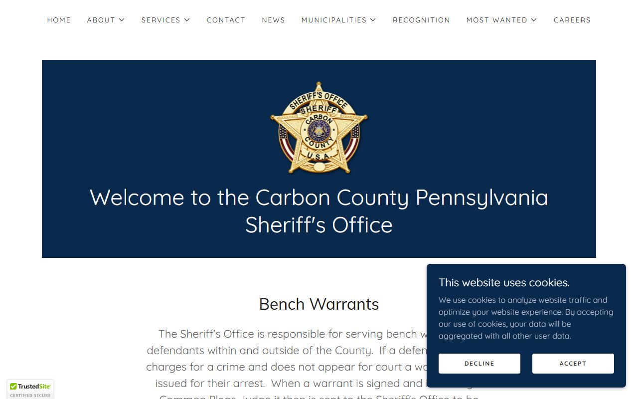 Carbon County warrant records sheriff process page